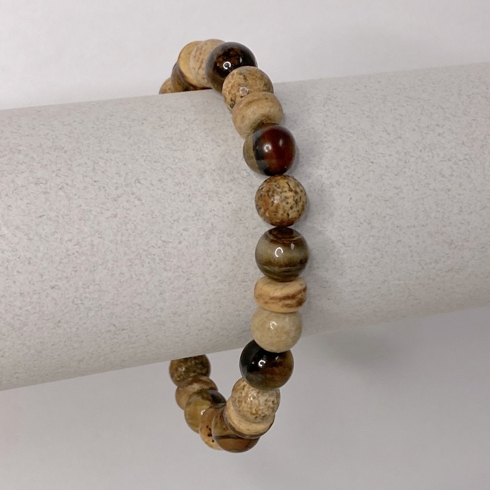 Jasper tigers eye wood beaded unisex bracelet